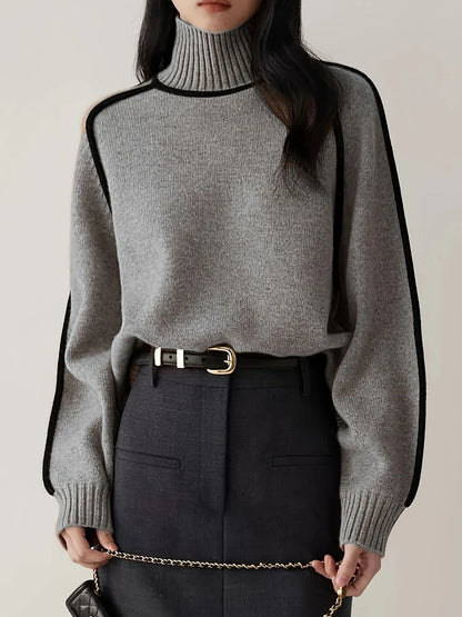 Jane - Ribbed Knit Sweater with High Collar