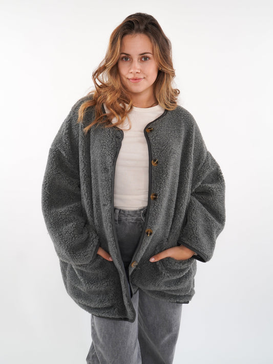 Rosie - Cozy Oversized Anthracite Teddy Jacket