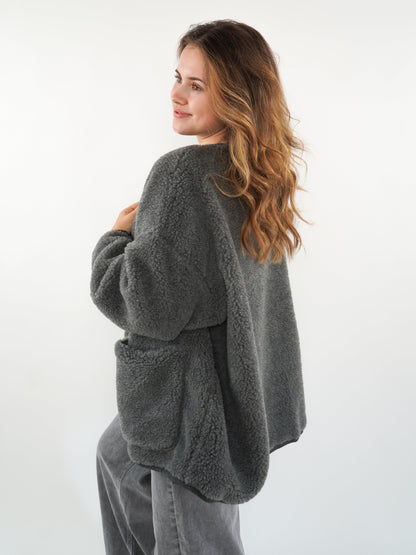 Rosie - Cozy Oversized Anthracite Teddy Jacket