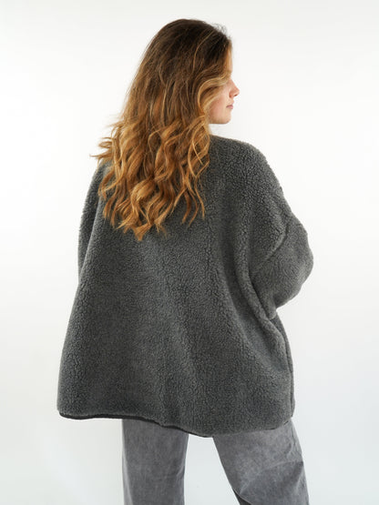 Rosie - Cozy Oversized Anthracite Teddy Jacket