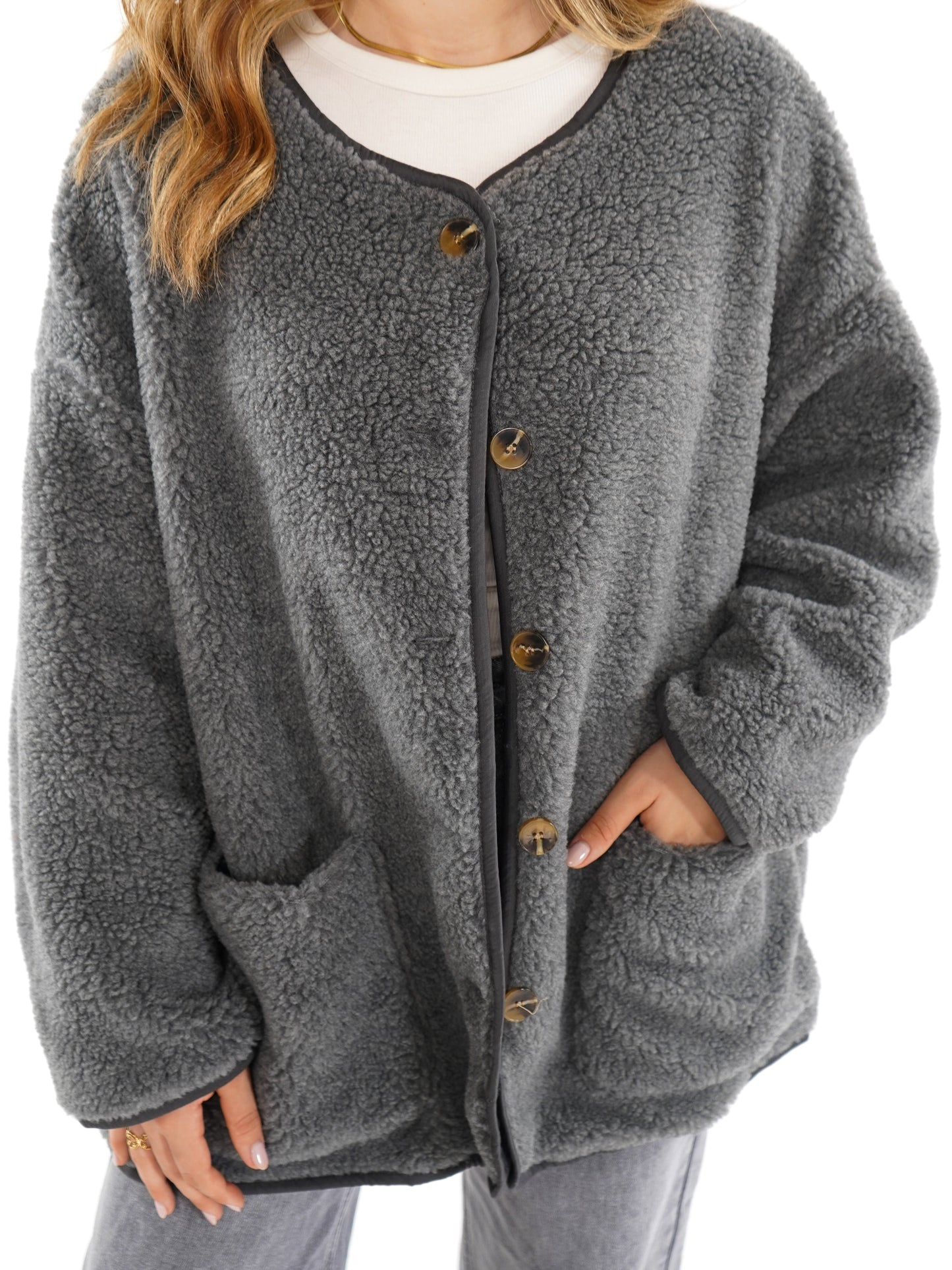 Rosie - Cozy Oversized Anthracite Teddy Jacket