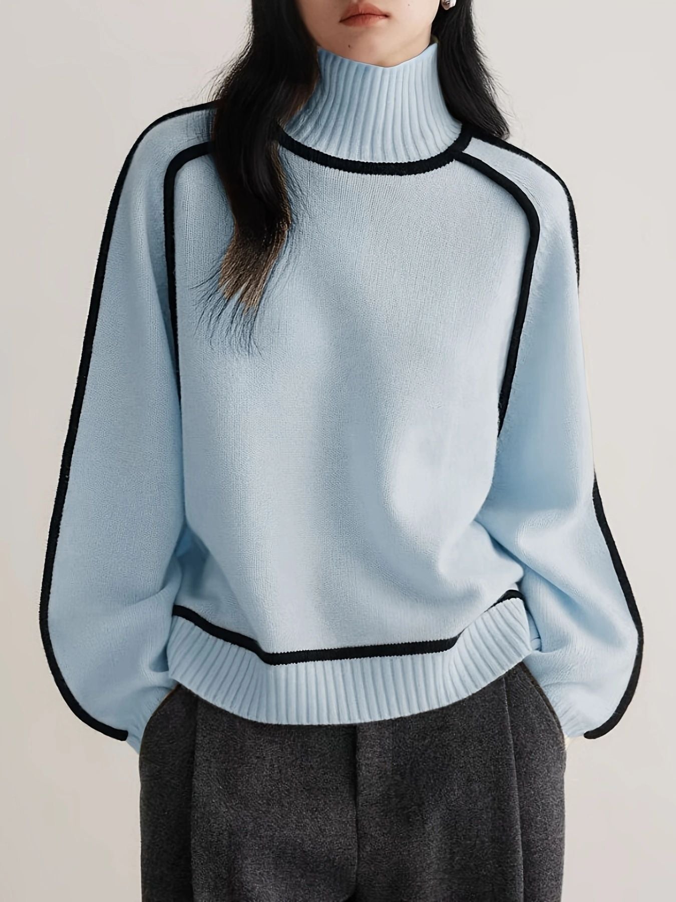 Jane - Ribbed Knit Sweater with High Collar