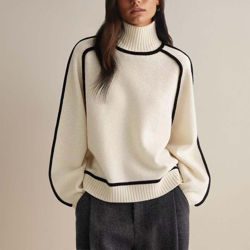 Jane - Ribbed Knit Sweater with High Collar