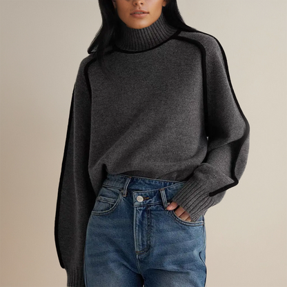 Jane - Ribbed Knit Sweater with High Collar