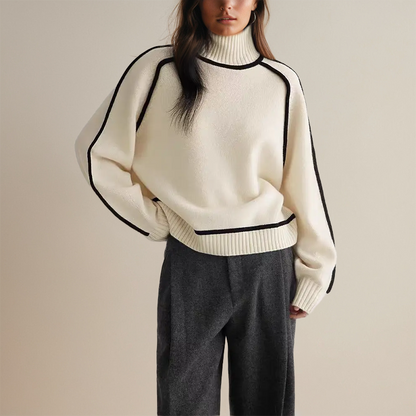 Jane - Ribbed Knit Sweater with High Collar